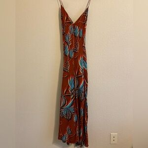 Free People Elegant Floral Maxi Jumpsuit Rust and Blue Floral Print Size 0